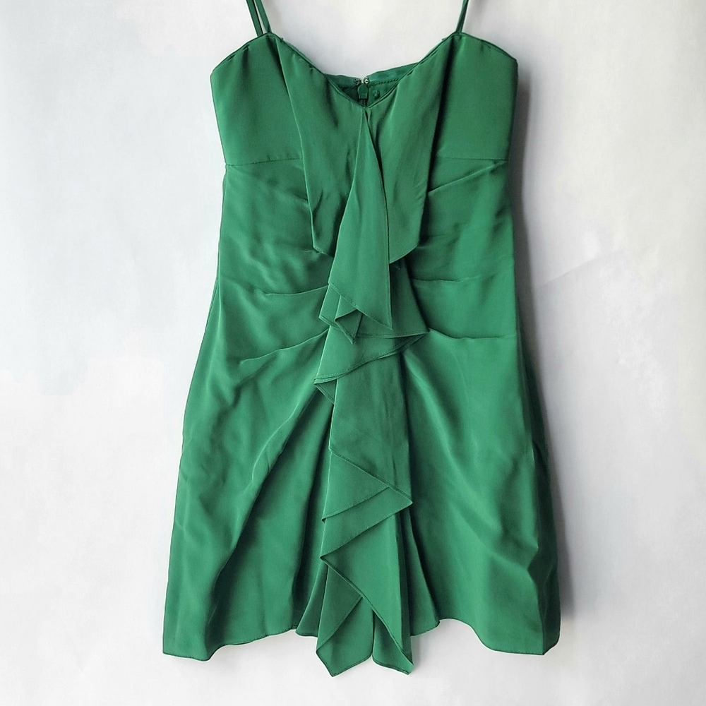 BCBG Max Azria Strapless Green Silk Dress Sz 0